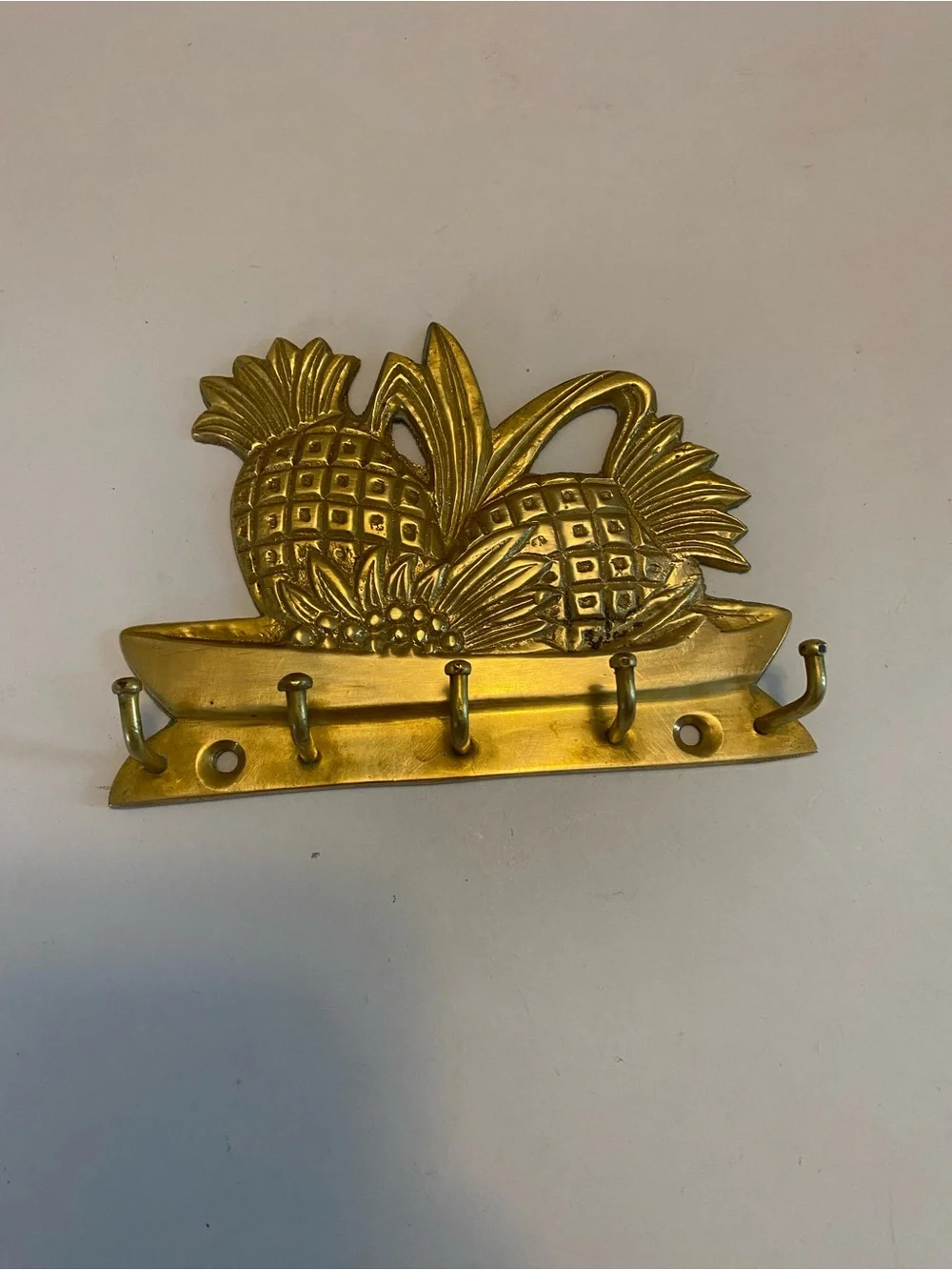 Brass Pineapple Key Hook & Mail Holder Wall Mount Vintage Preppy Home Decor RARE